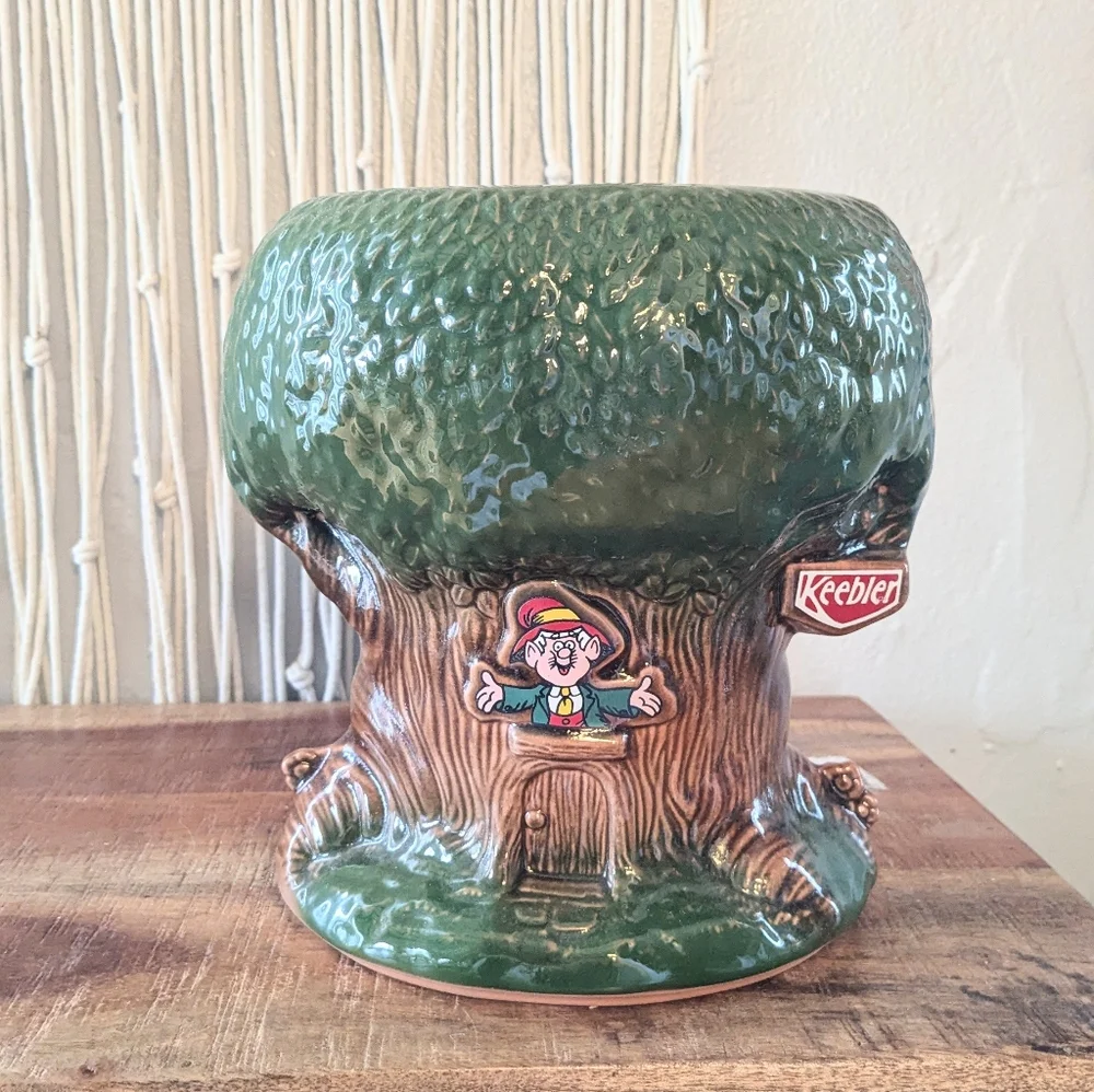 Vintage Keebler Elf Tree Cookie Jar Planter | USA Made Glazed Pottery